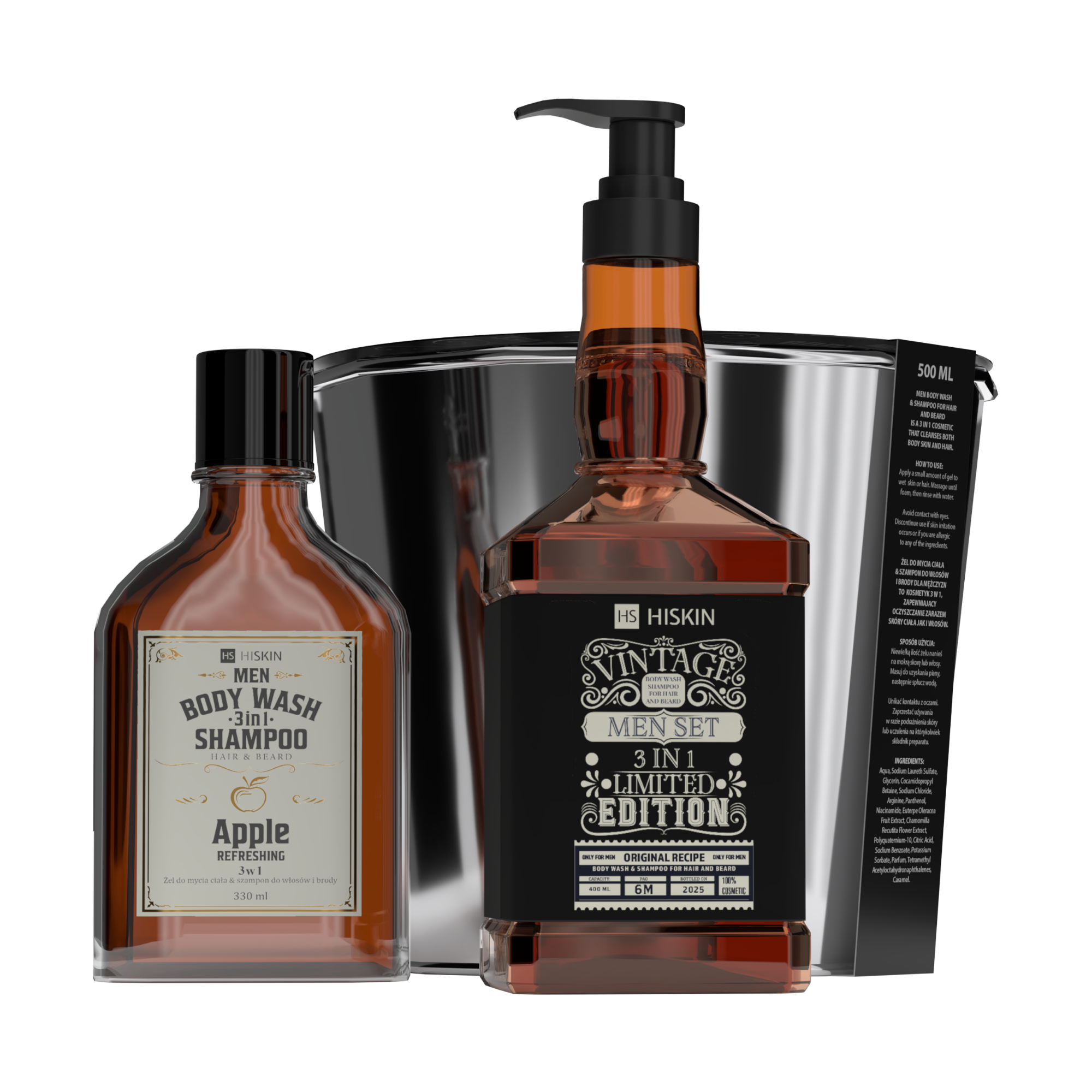 HISKIN MEN GENTLEMAN Herren-Set, Whiskey-Duschgel + Gin-Duschgel im Th – Trena