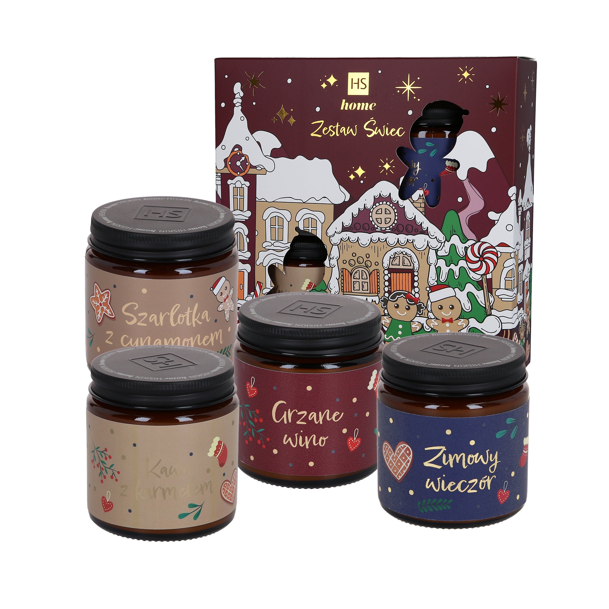 HISKIN HOME Burgunder-Set Weihnachts-Sojakerzen 4x100ml