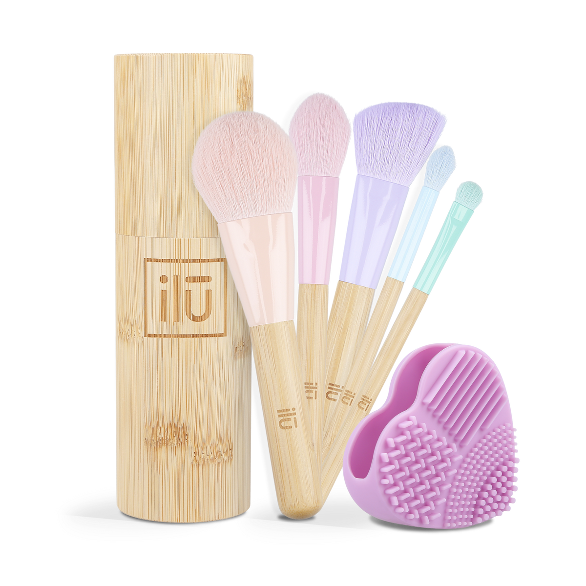 ilū BAMBOOM! Set – 5 Make-up-Pinsel in einer Bambusröhre + Pinselreiniger