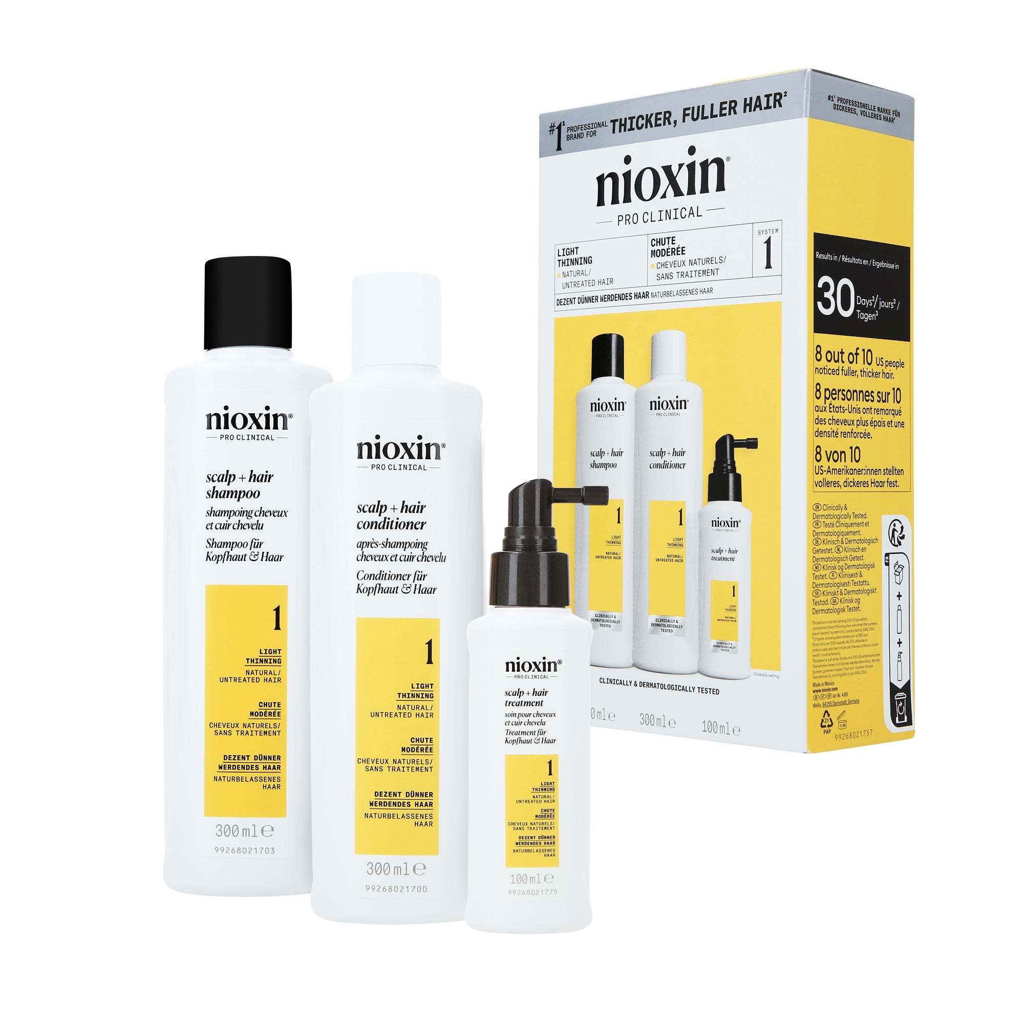 NIOXIN PRO CLINICAL SYSTEM KIT 1 Set für natürliches und leicht dünner werdendes Haar 2x300 ml + 100 ml
