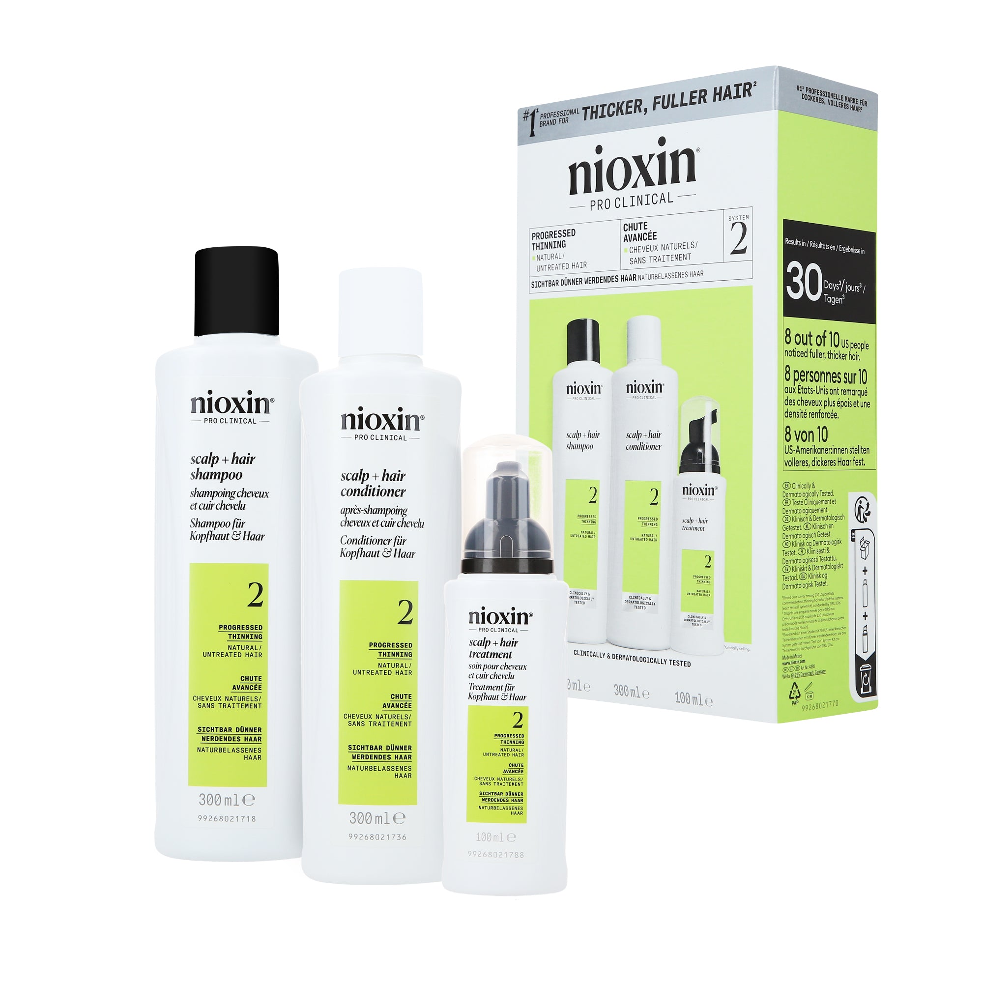 NIOXIN PRO CLINICAL SYSTEM KIT 2 Kit für natürliches Haar mit sichtbarer Ausdünnung 2x300 ml + 100 ml