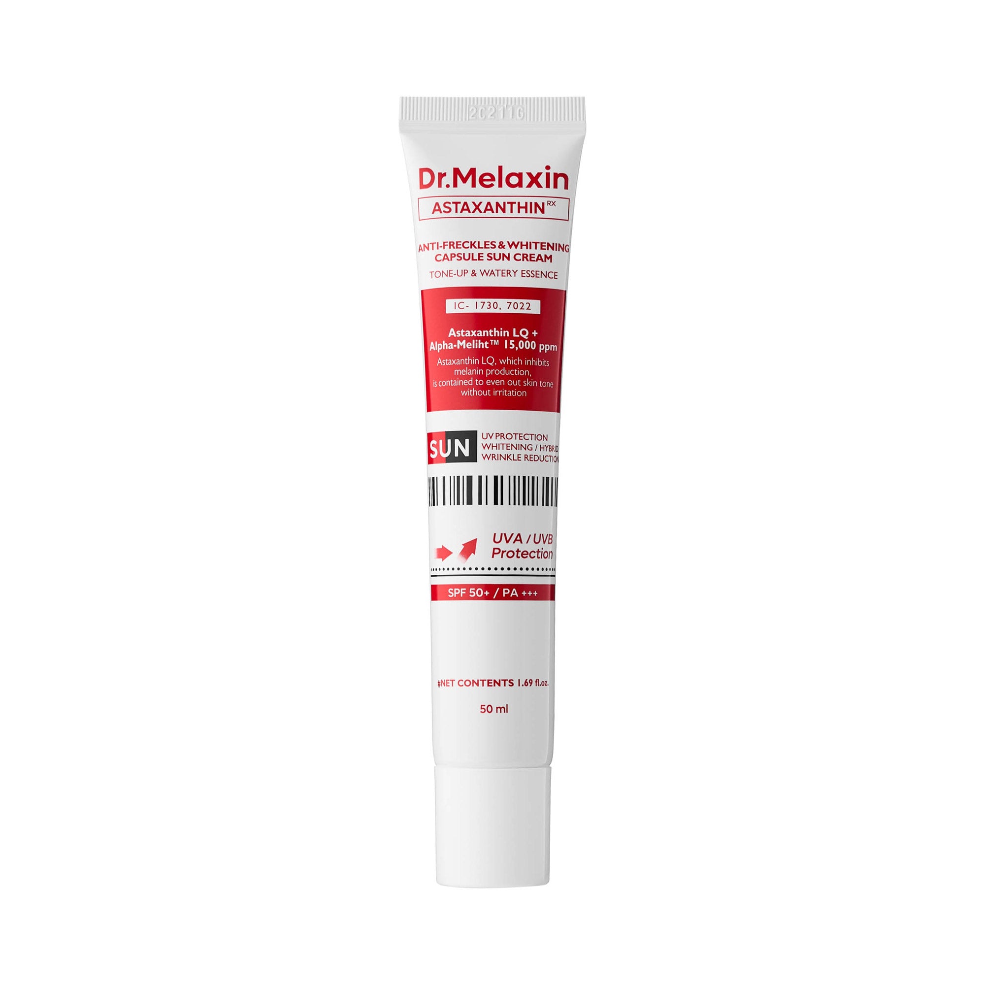 DR. MELAXIN Capsules anti-taches et éclaircissantes à l'astaxanthine SPF50+ / PA+++ - Crème solaire teintée pour les taches pigmentaires 50 ml
