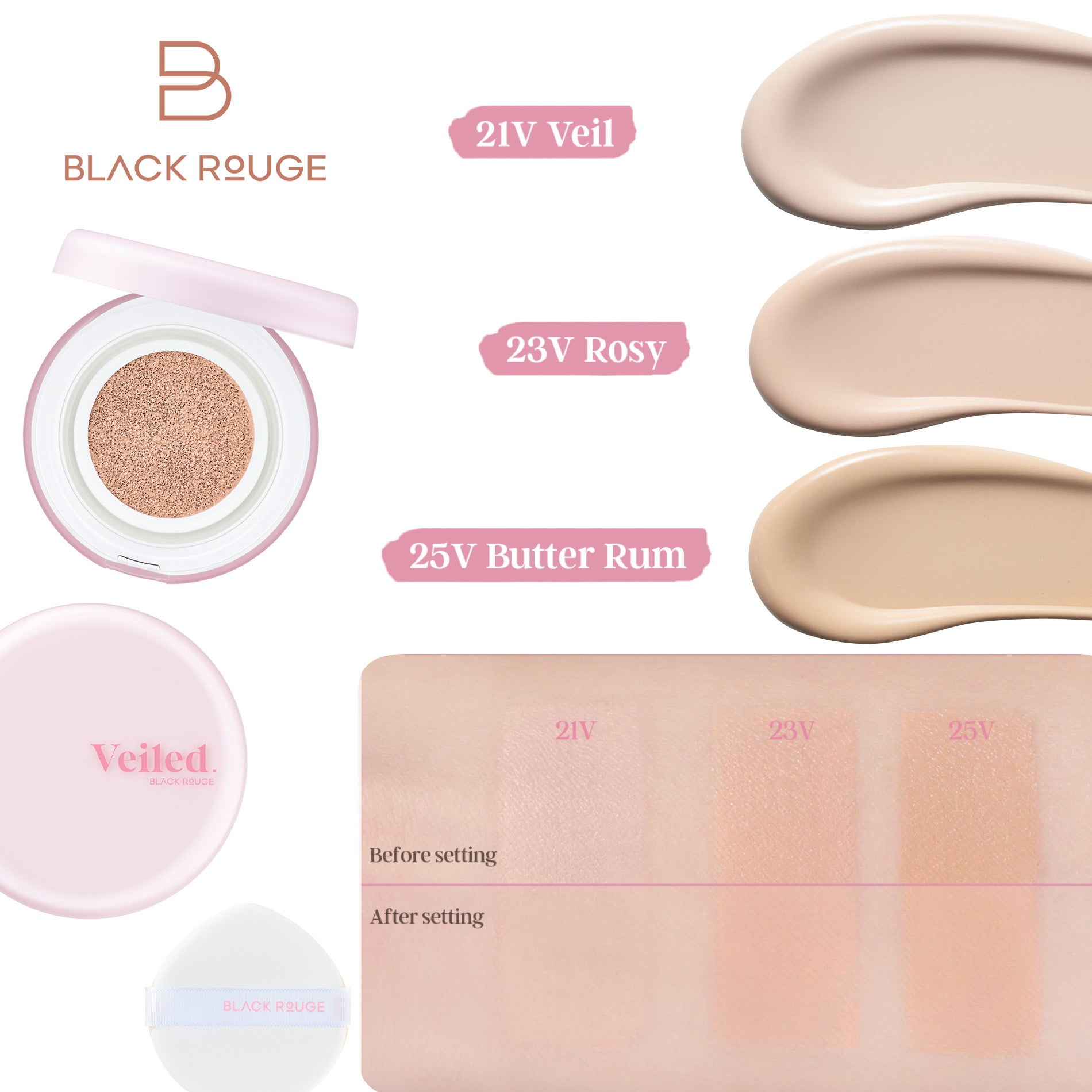 BLACK ROUGE Thin Layer Clear Cushion Vegane Foundation mit Weichzeichner-Effekt und natürlichem, semi-mattem Finish, LSF 50+ PA++++, 14 g #2