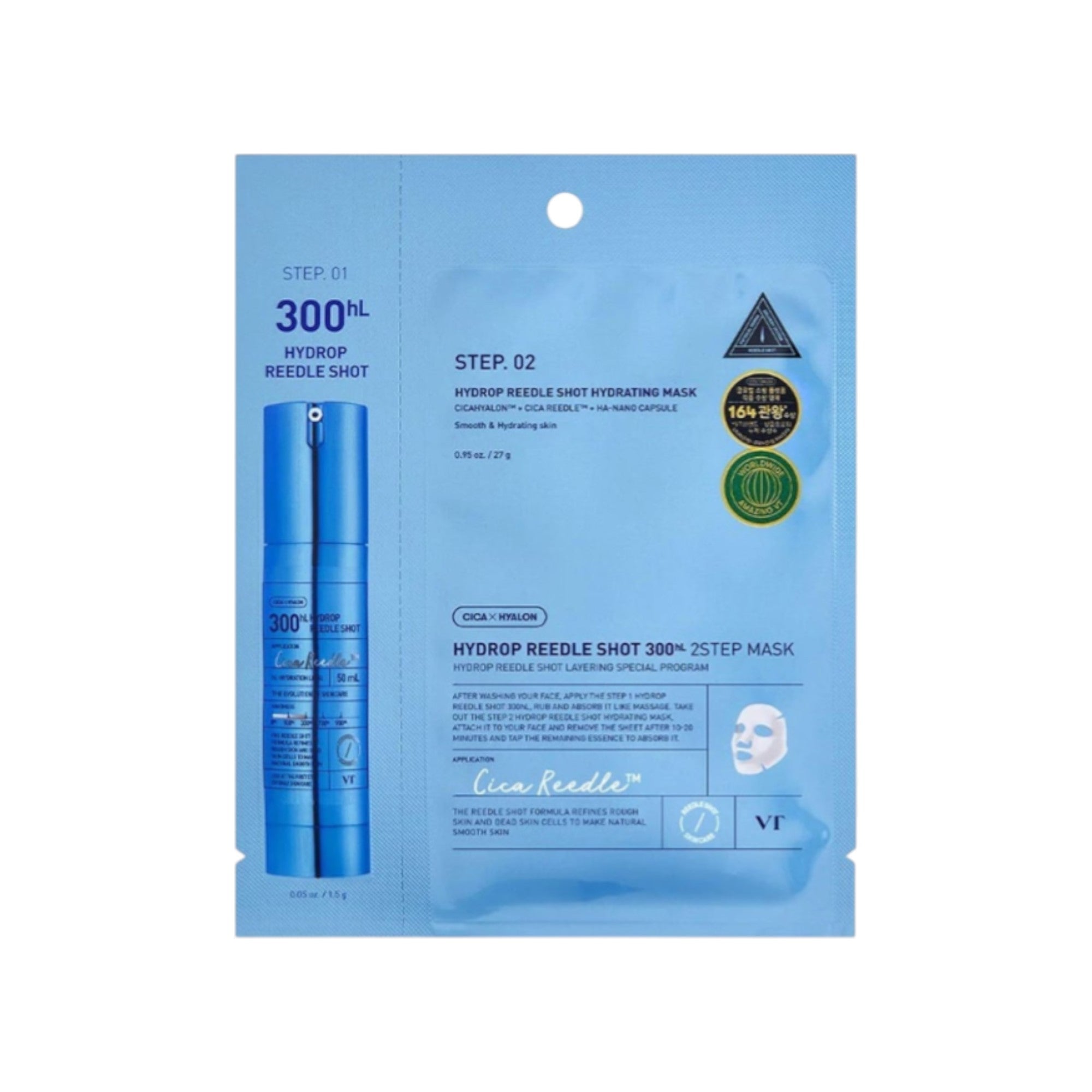 VT COSMETICS HYDROP REEDLE SHOT300 Dvoustupňová hydrogelová pleťová maska 38 g