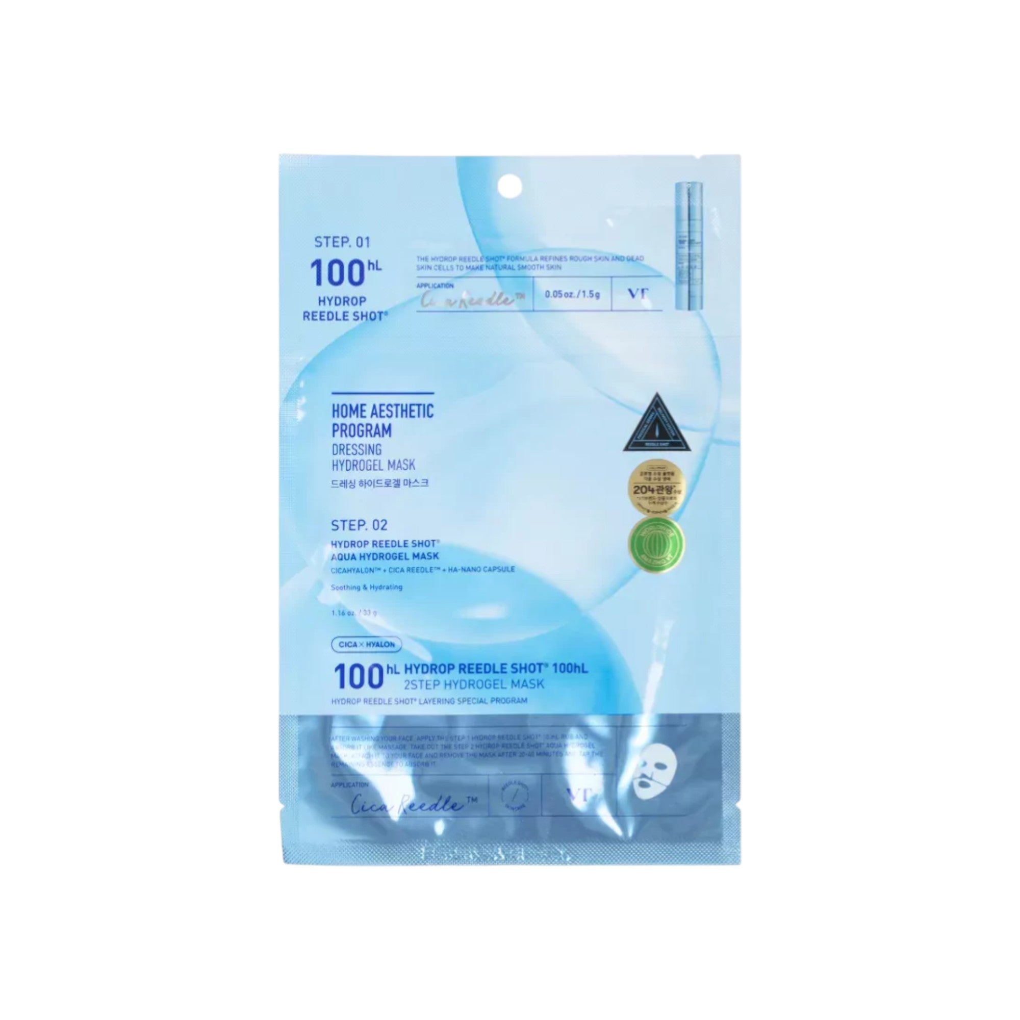 VT COSMETICS HYDROP REEDLE SHOT100 Dvoustupňová hydrogelová pleťová maska 33 g