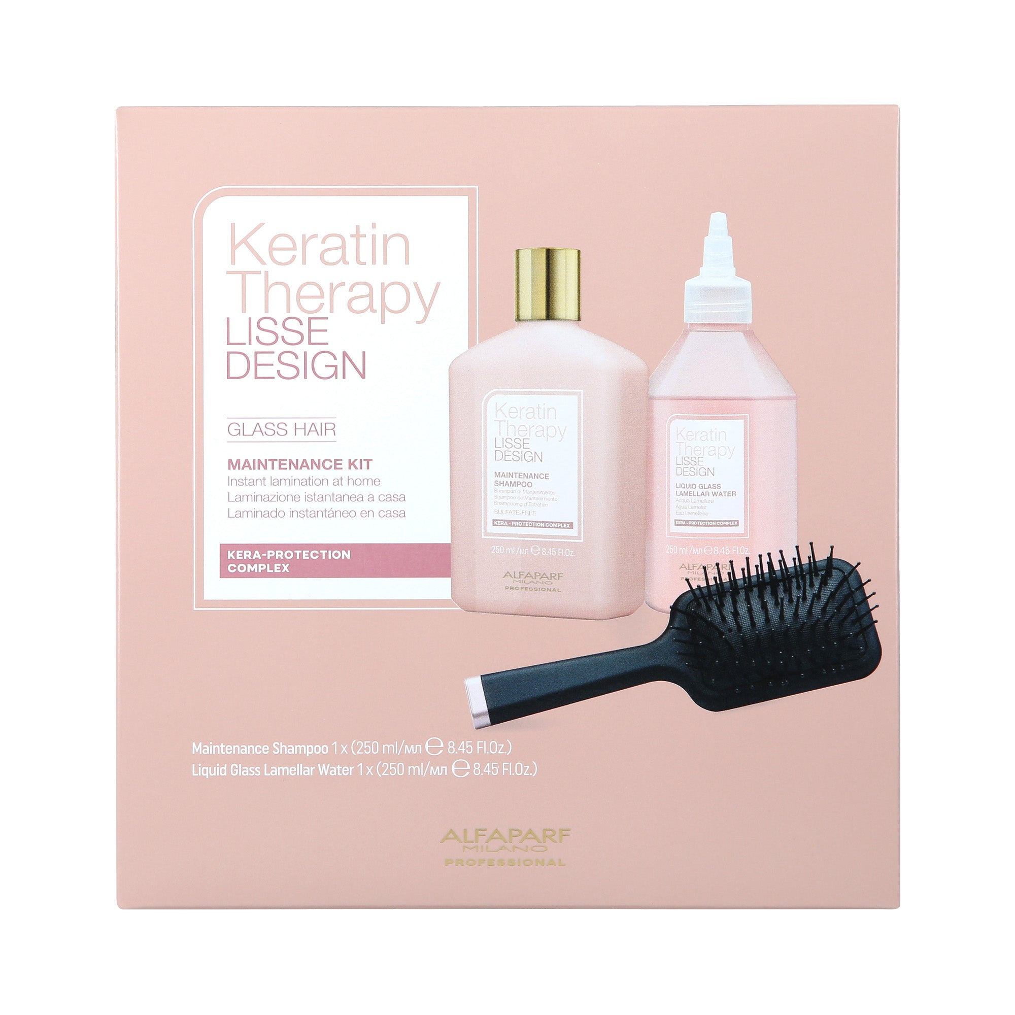 ALFAPARF KERATINTHERAPIE LISSE DESIGN Haarlaminierungs- und Glanzset 2 x 250 ml + Haarbürste