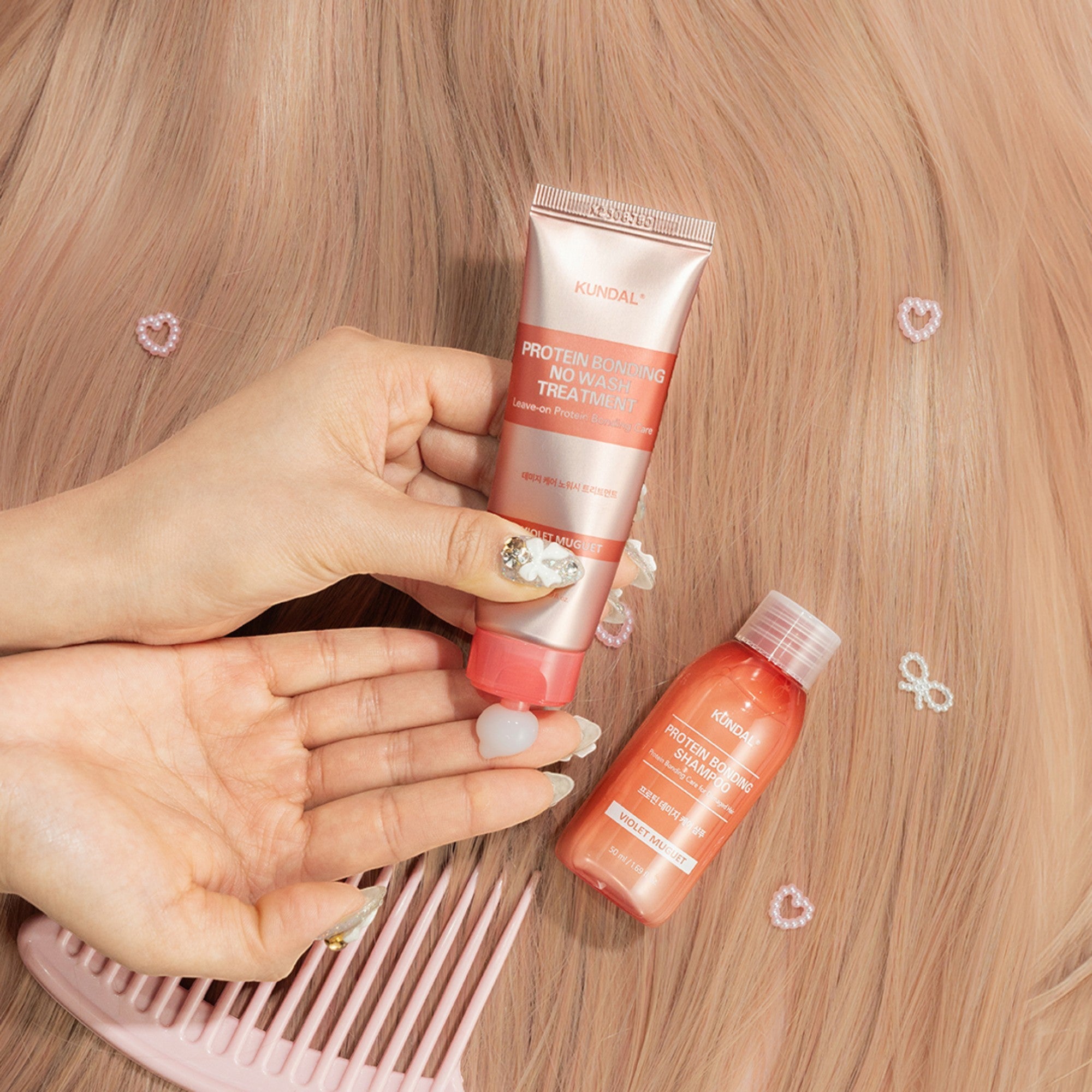 KUNDAL PROTEIN BONDING NO WASH Intensiv stärkende Behandlung ohne Ausspülen Violet Muguet 50 ml #2