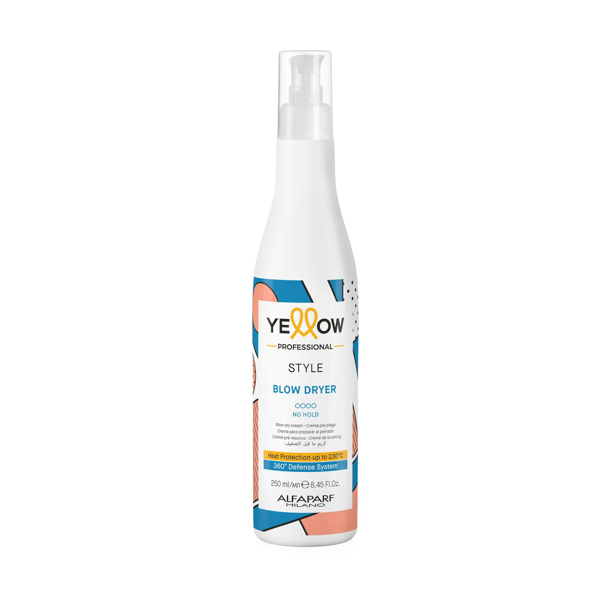 GELBER Föhn im professionellen Stil. Leichte Creme, die das Trocknen beschleunigt und dem Haar Wärmeschutz bietet, 250 ml