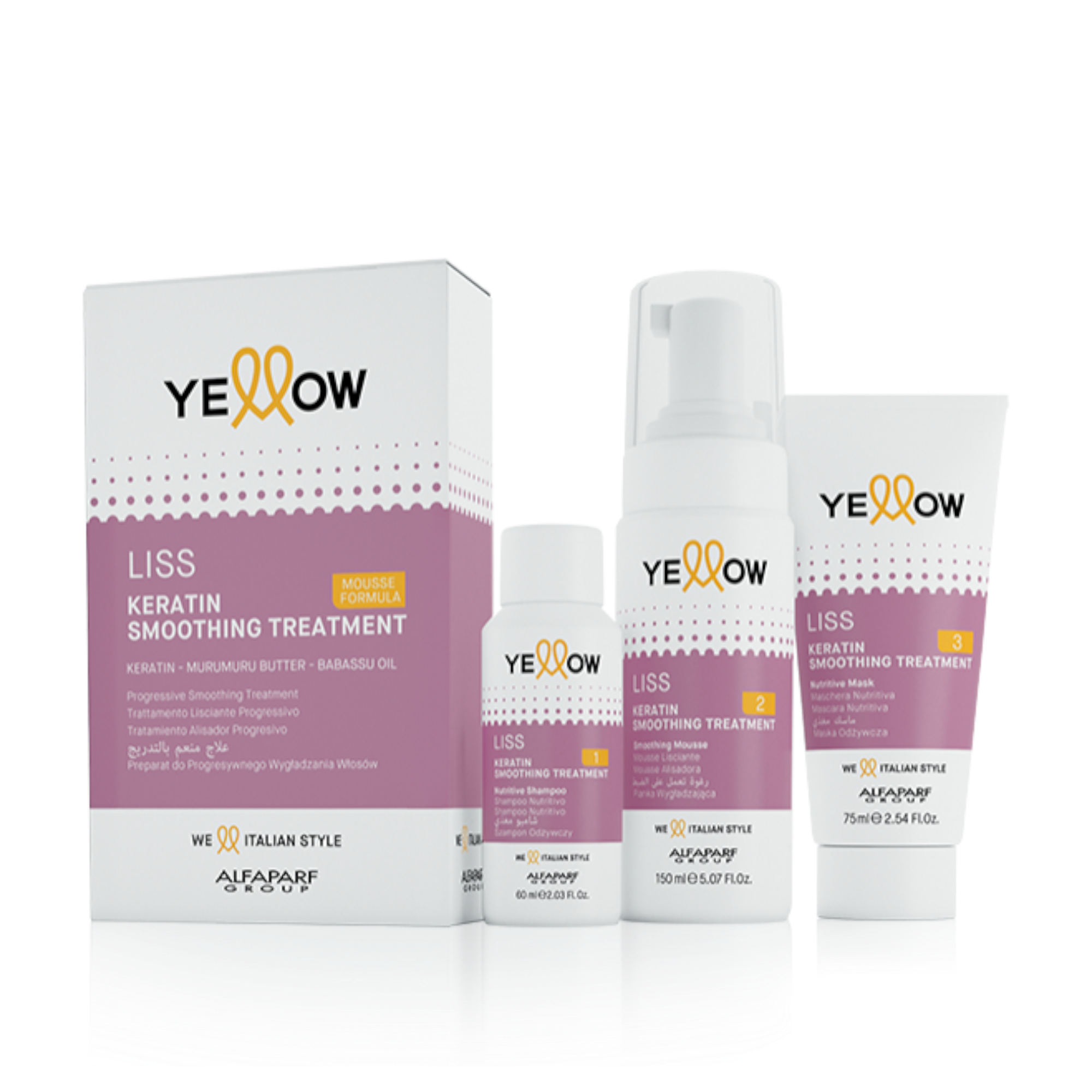 YELLOW PROFESSIONAL LISS KERATIN SMOOTHING SET Professionelles Haarglättungsset 60 ml+150 ml+75 ml