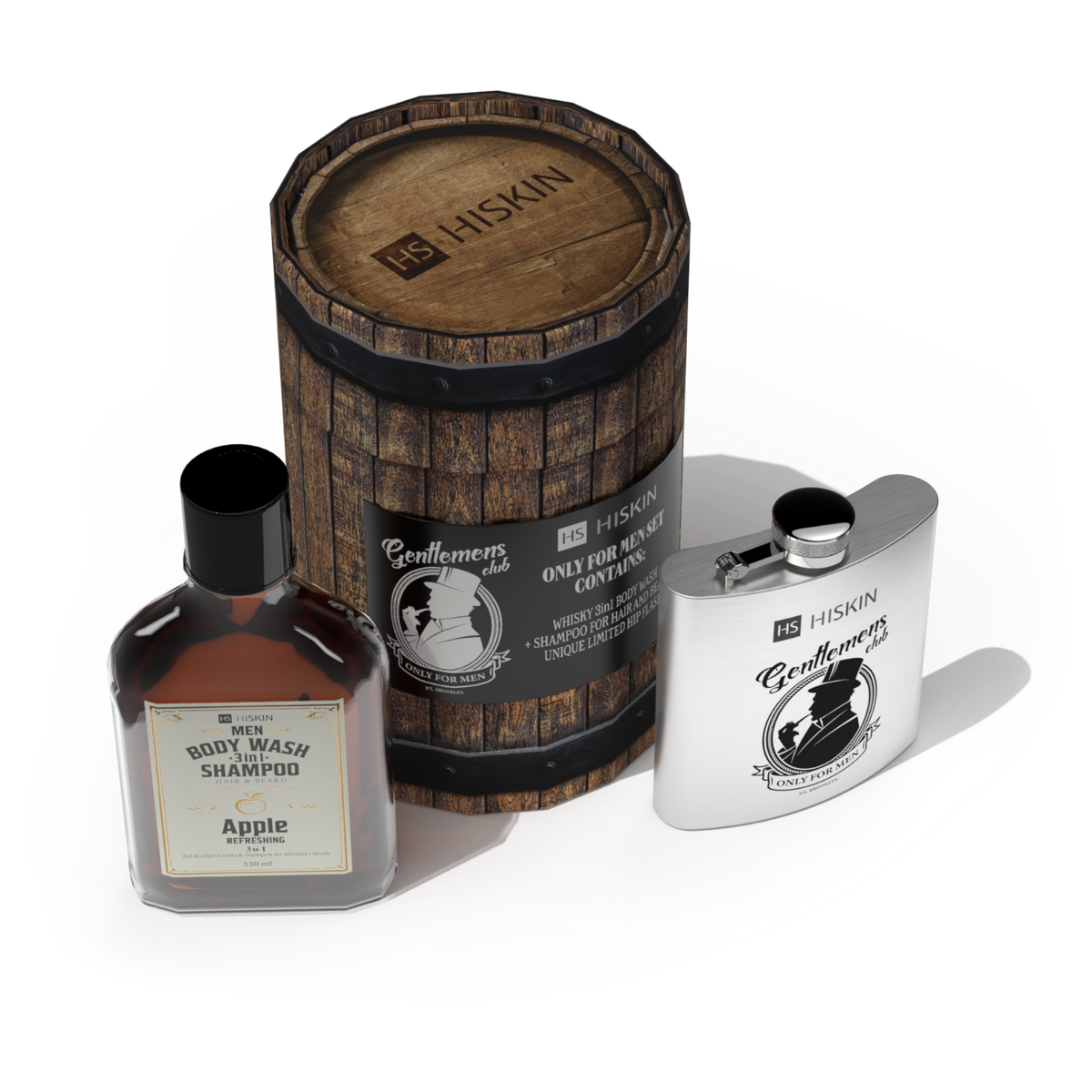 HISKIN MEN Herren-Set, Whiskey-Duschgel + Flachmann in fassförmiger Verpackung (Flask Barrel Set) #2