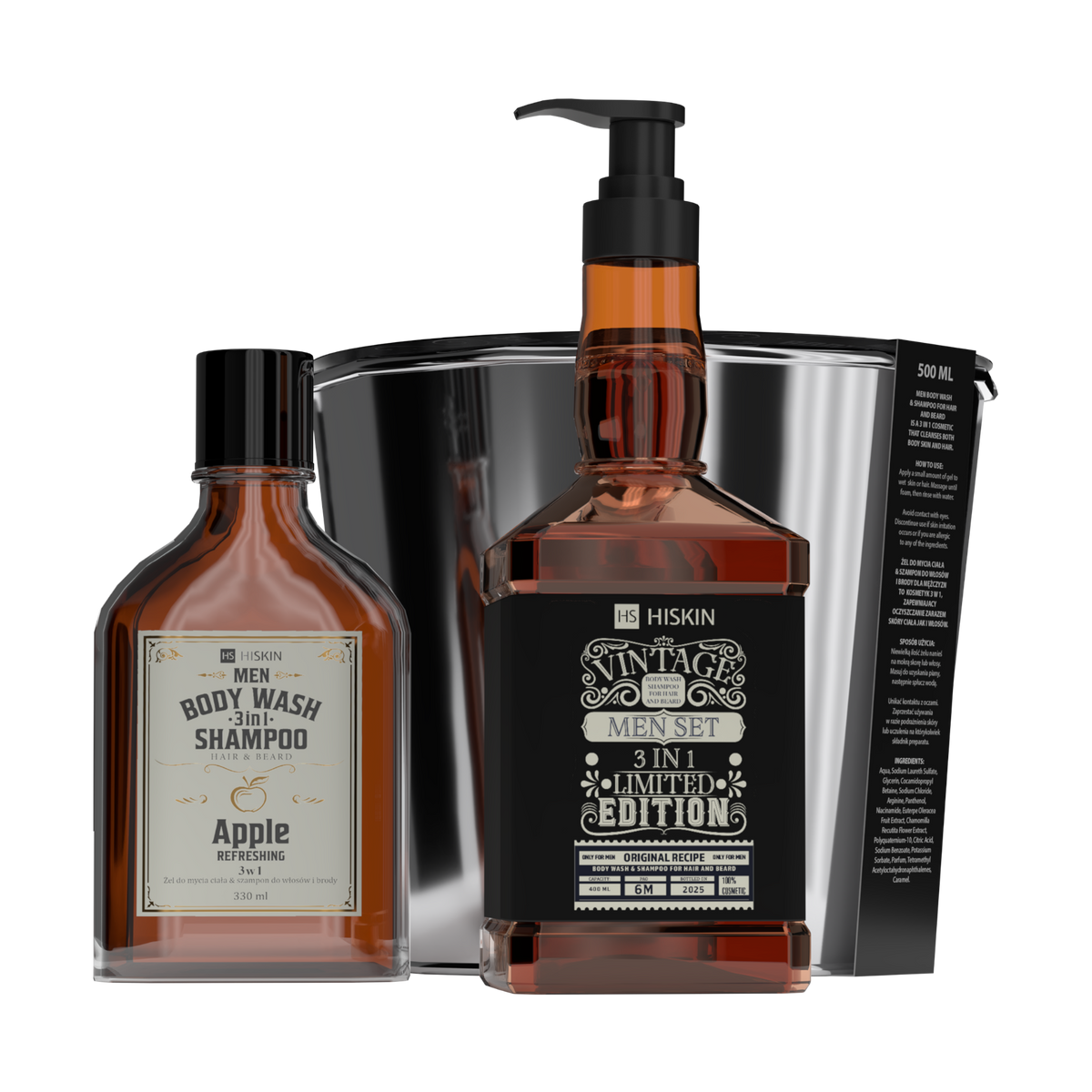 HISKIN MEN GENTLEMAN Herren-Set, Whiskey-Duschgel + Gin-Duschgel im Thermobeutel/Kühler (Cooler Set)