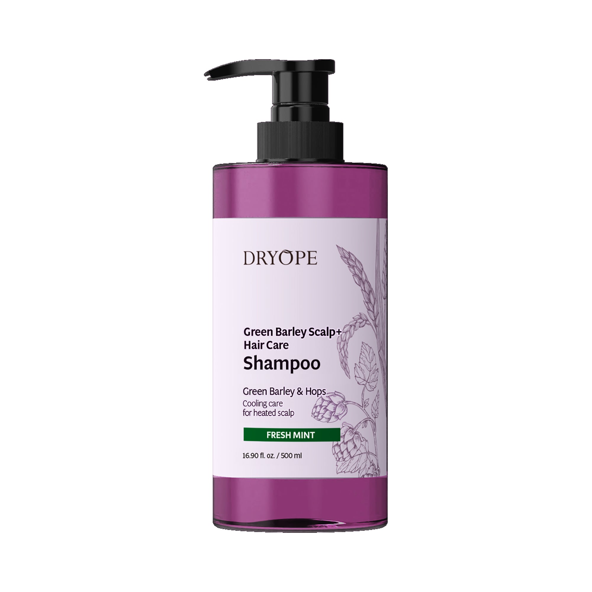 DRYOPE GREEN BARLEY SCALP Veganes Anti-Haarausfall-Shampoo Frische Minze 500 ml