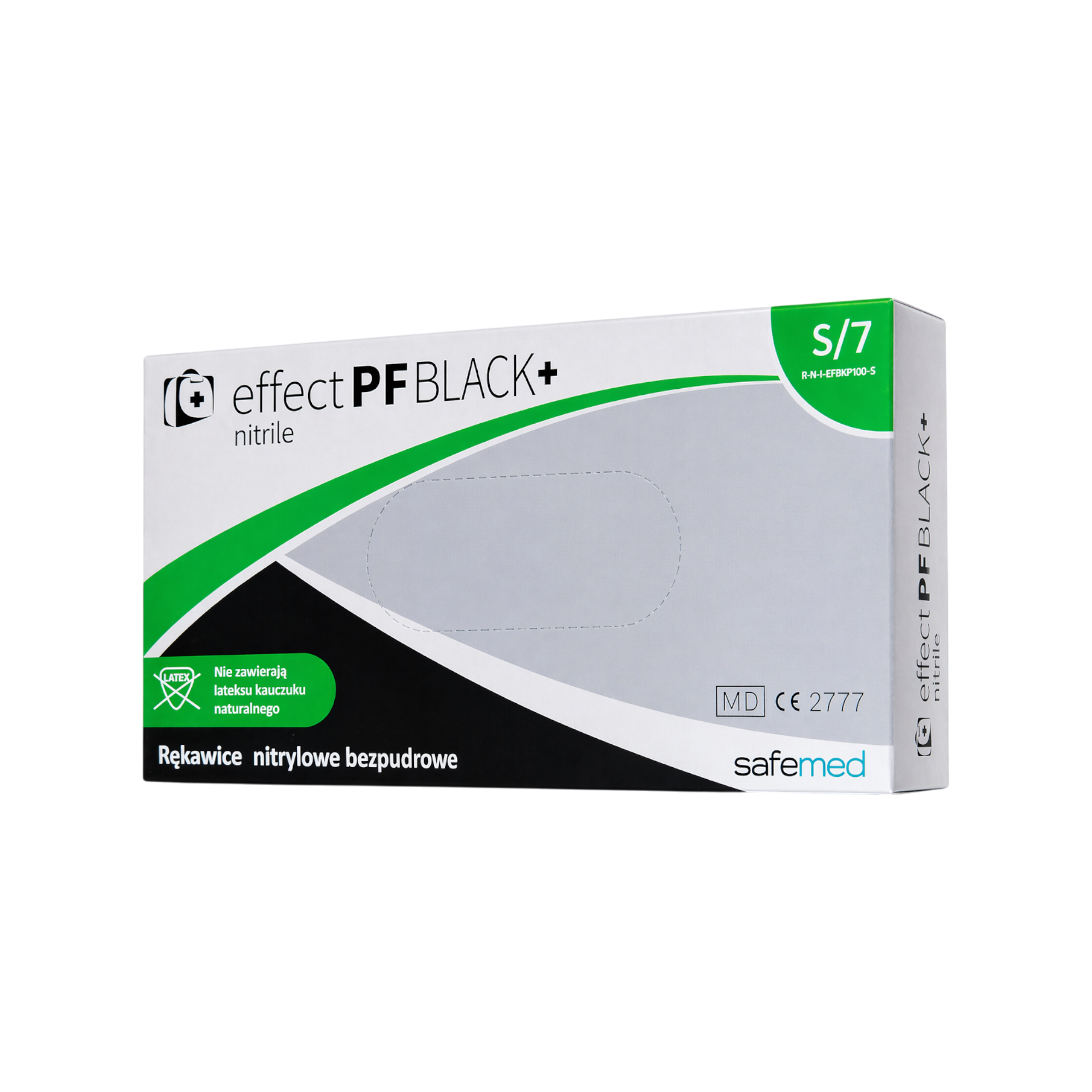 SAFEMED EFFECT PF Guanti monouso in nitrile senza polvere, neri + taglia S, 100 pezzi.