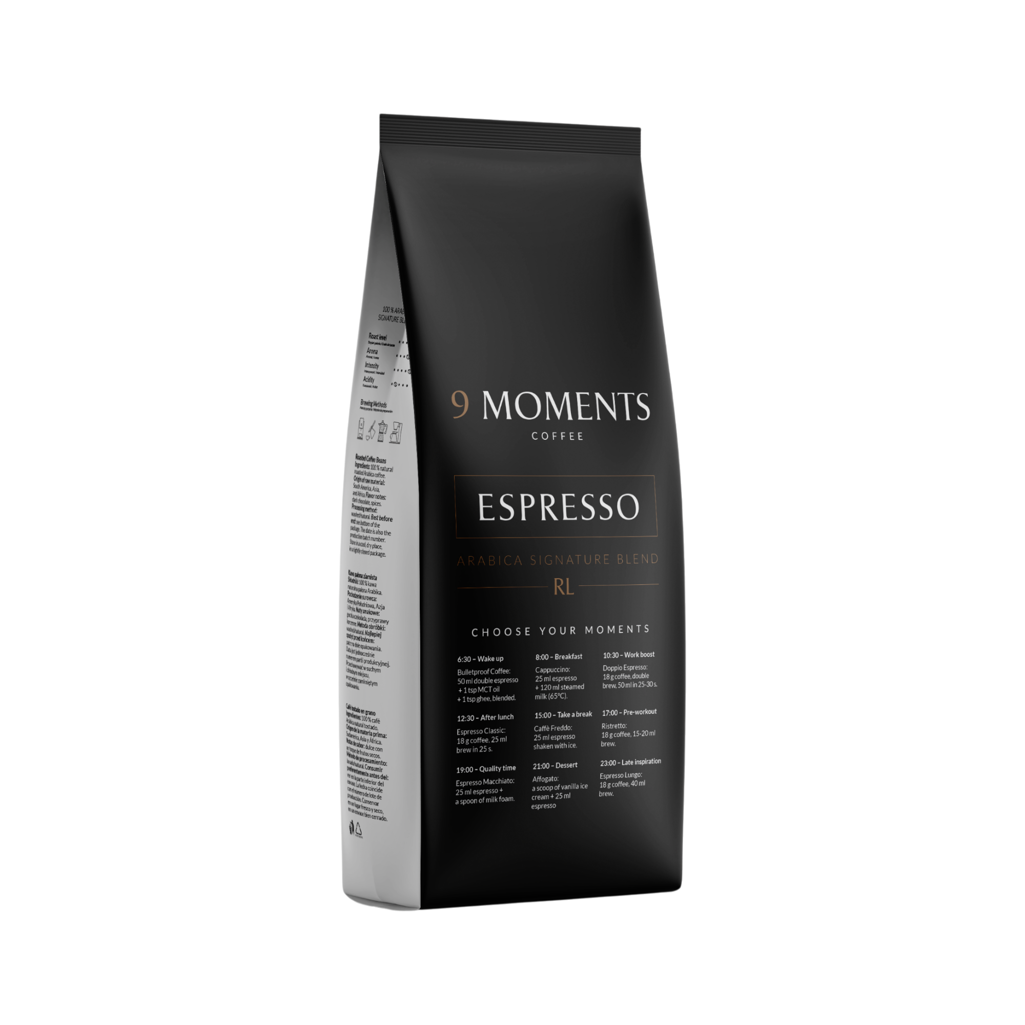 9 MOMENTS ESPRESSO Natürlicher Röstkaffee 100 % Arabica 500 g