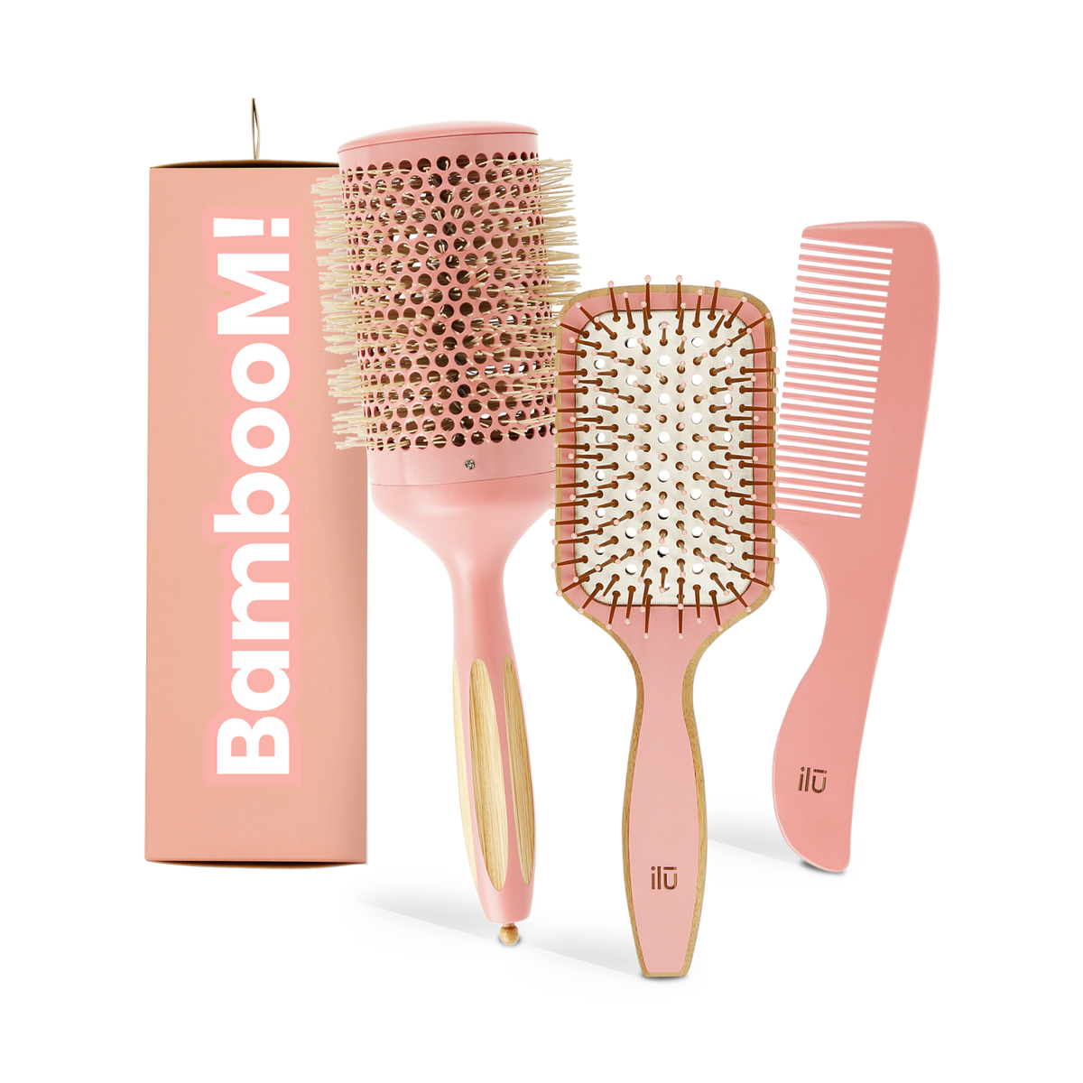 ilū BAMBOOM! SWEET TANGERINE Set – Entwirrungsbürste, Stylingbürste 65 mm und Kamm