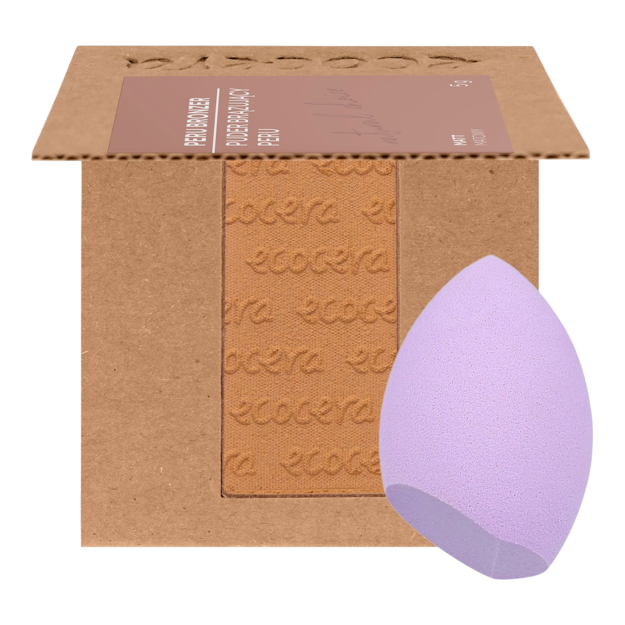 ECOCERA NATURAL CHOICE Bronzing-Puder, Peru 5 g + MIMO Make-up-Schwamm, Olivenschliff, Hellviolett