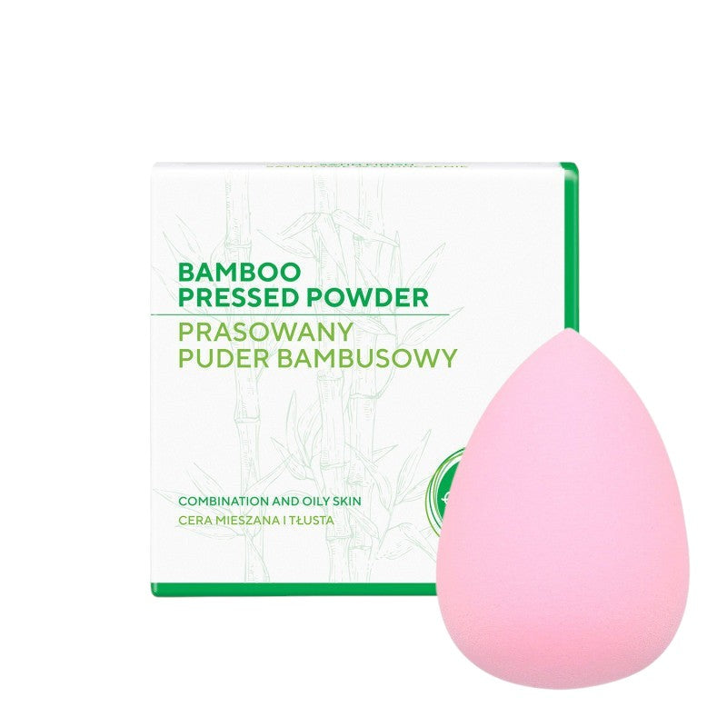 ECOCERA Prasowany puder bambusowy dla cery tłustej i mieszanej 10 g + MIMO Gąbka do makijażu, Raindrop, Jasnoróżowa