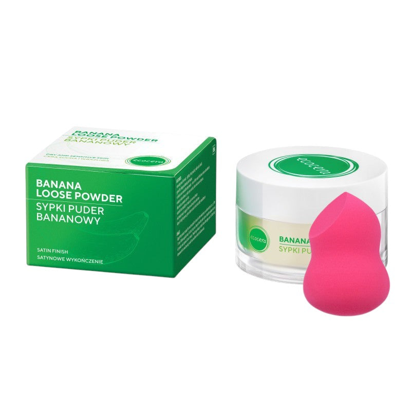 ECOCERA Loses Bananenpulver für trockene und empfindliche Haut 8 g + MIMO Make-up-Schwamm, Birnenschnitt, Pink