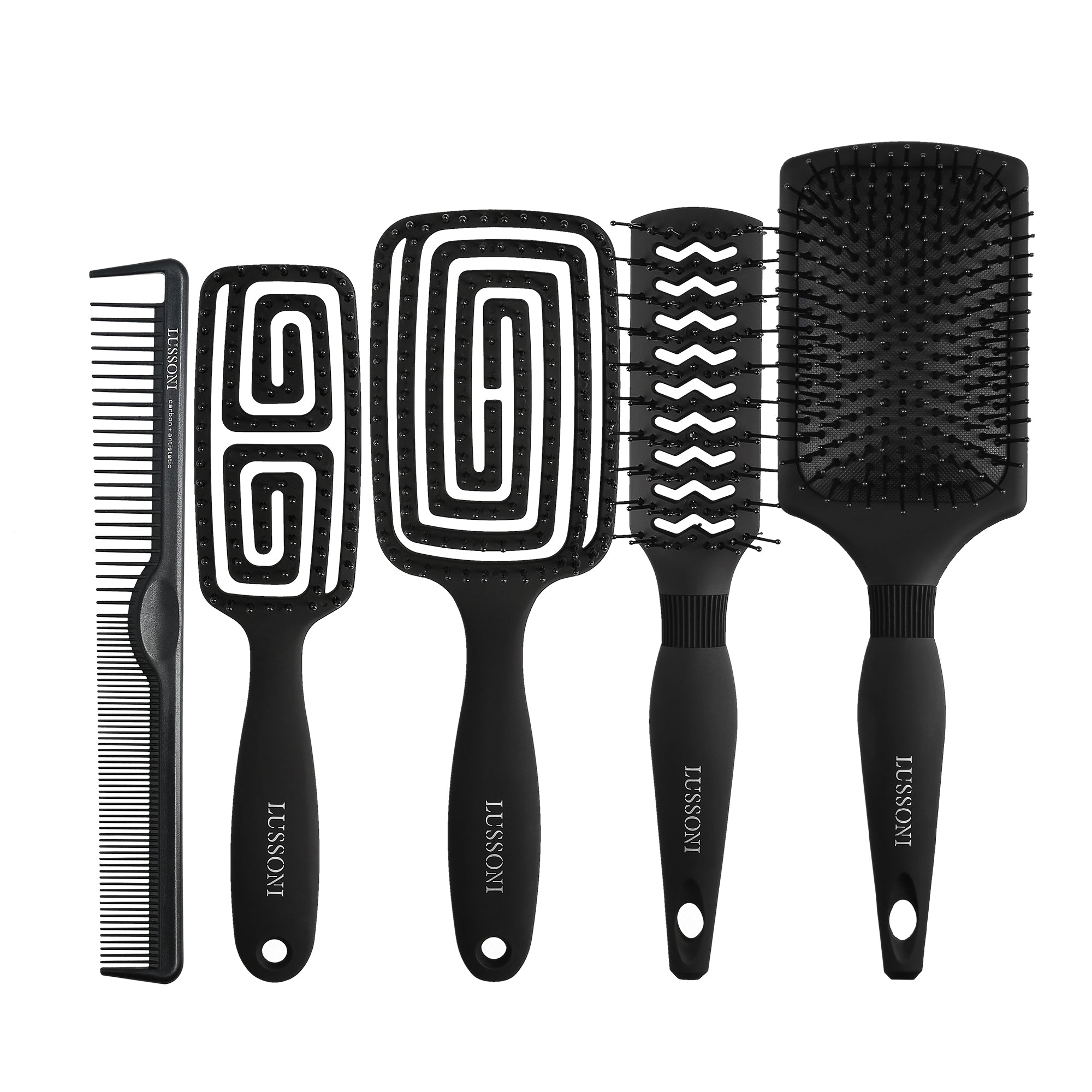 LUSSONI 4er Set Haarbürsten + Kamm