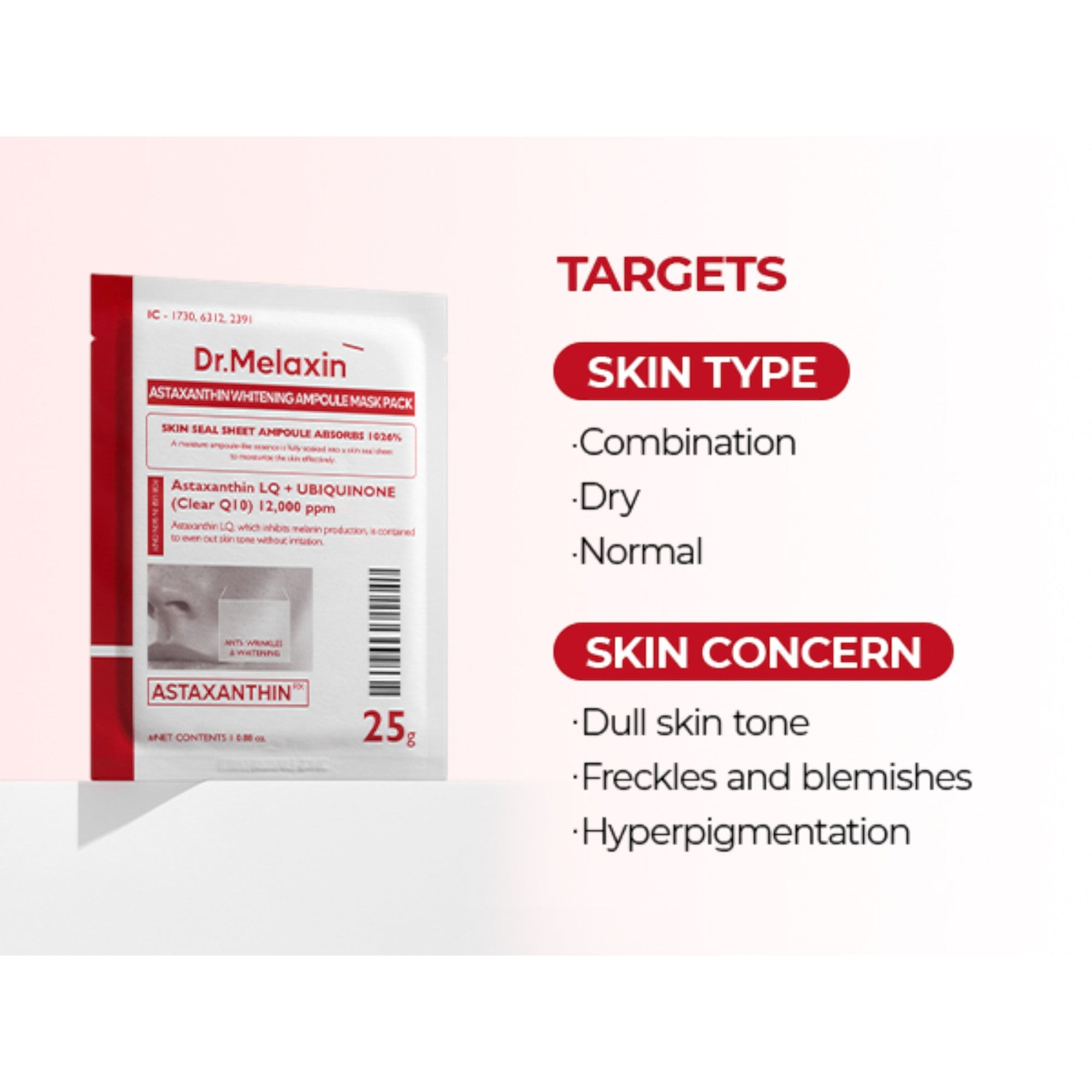 DR.MELAXIN ASTAXANTHIN BRIGHTENING AMPOULE MASK Rozjaśniające maseczki w płachcie z astaksantyną 5x25 ml #10