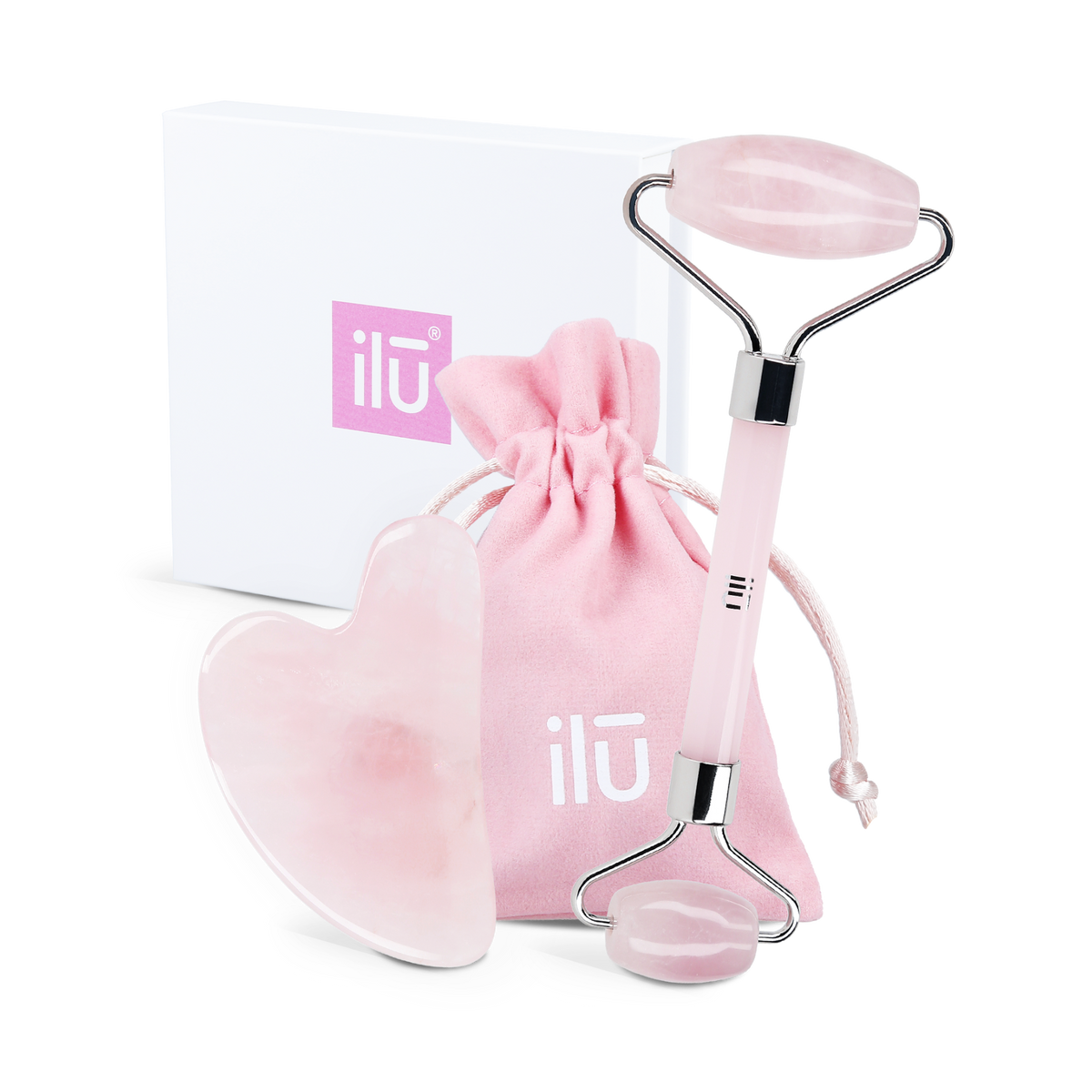 ilū SKIN CARE QUARTZ Rosenquarz-Set – Gesichtsmassageritual für zu Hause
