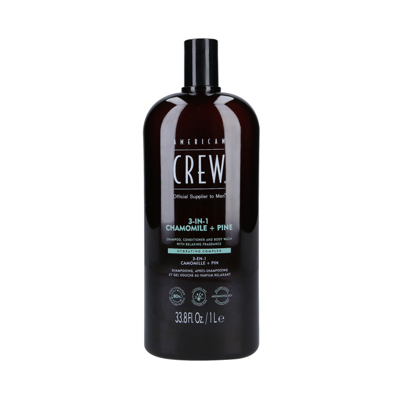 AMERICAN CREW 3-IN-1 CHAMOMILE&PINE Shampoo, Spülung und Duschgel, Drei in einem mit dem Duft von Kamille und Kiefer, 1000 ml