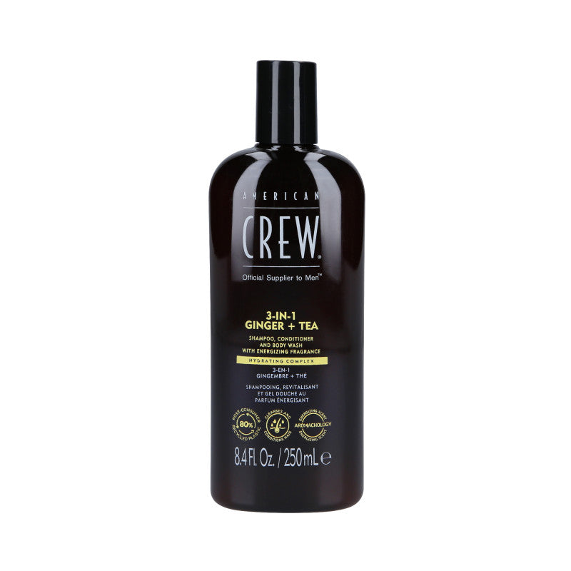 AMERICAN CREW 3-IN-1 GINGER&TEA Szampon, odżywka i żel pod prysznic, Trzy w jednym o zapachu imbiru i herbaty 250ml