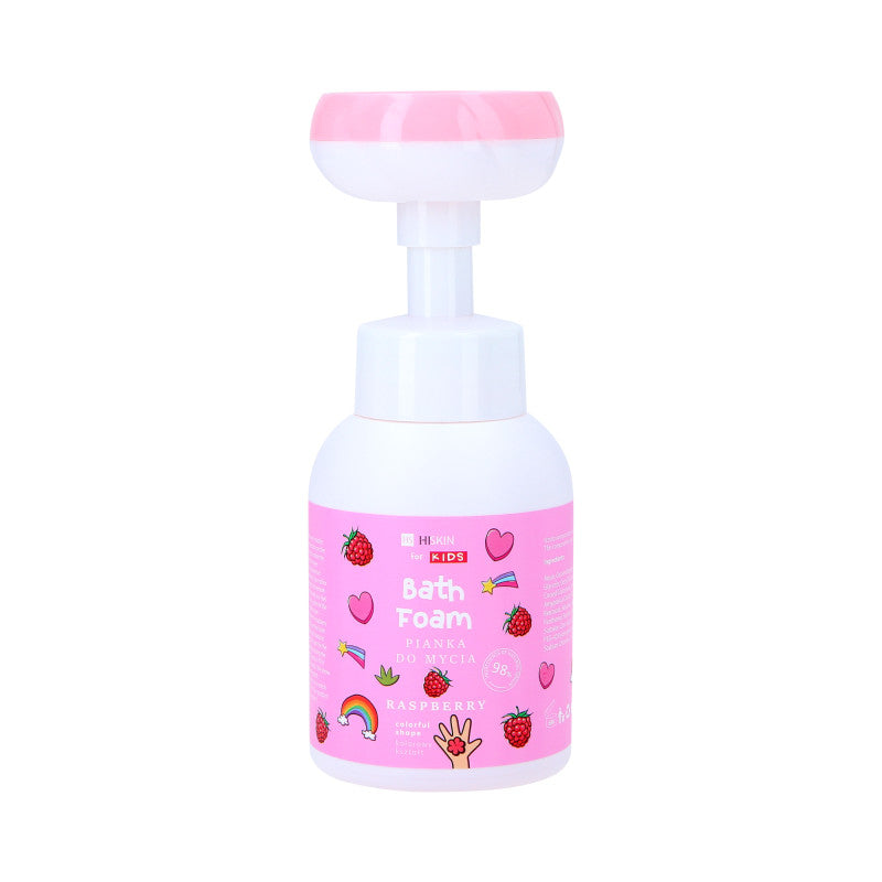 HISKIN FOR KIDS RASPBERRY Rosa Schaum zum Waschen von Händen und Körper für Kinder mit Himbeerduft, Blumenmuster, 300ml