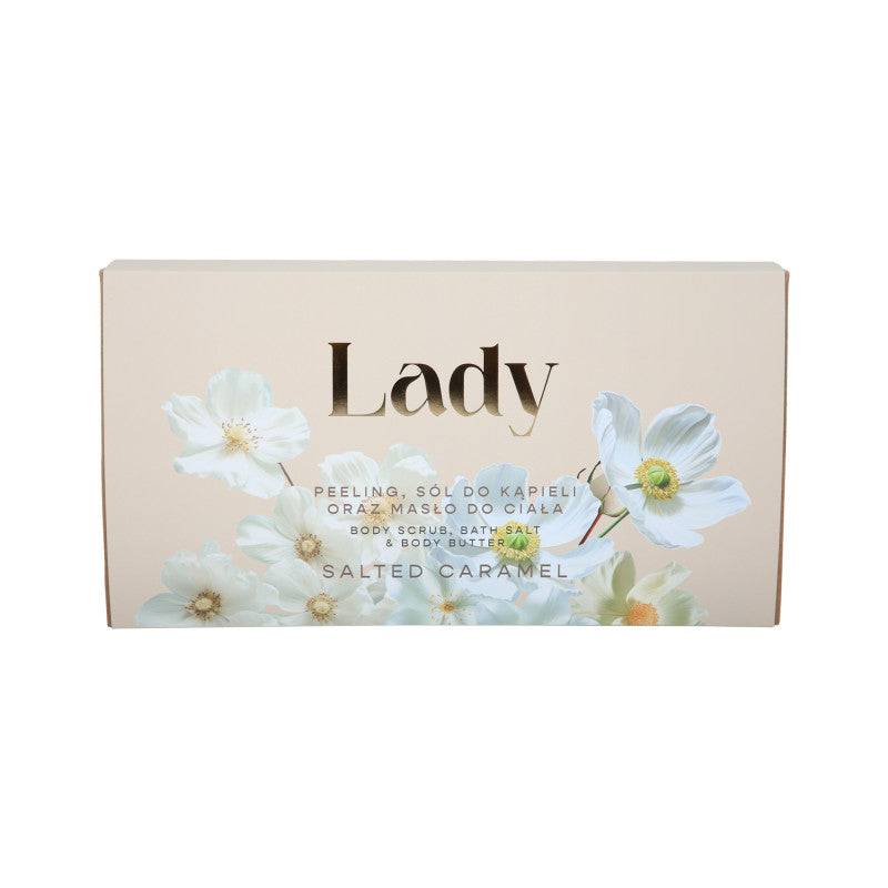 HISKIN LADY Set für Damen Badesalz + Körperpeeling + gesalzene Körperbutter Karamell 3x200ml