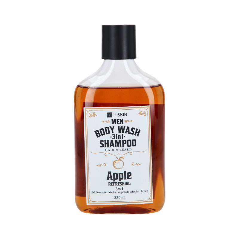 HISKIN MEN DÜSENWÄSCHE WHISKY APPLE 3IN1 Vielseitiges Duschgel und Haar- und Bartshampoo, 330 ml