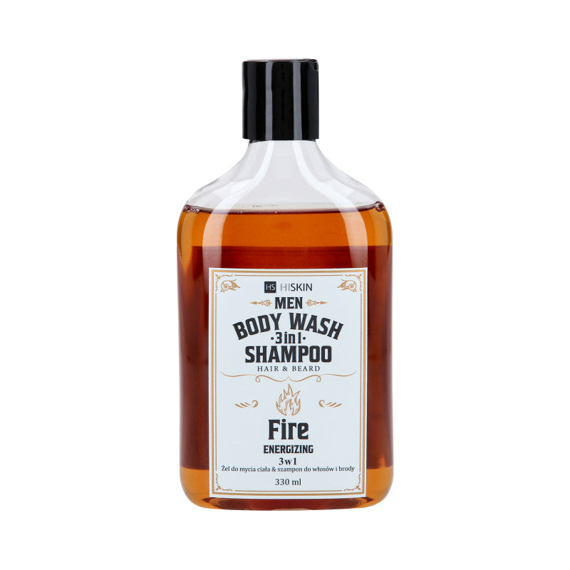HISKIN MEN DÜSENWÄSCHE WHISKY FIRE 3in1 Energetisierendes Duschgel und Shampoo für Haar und Bart 330ml