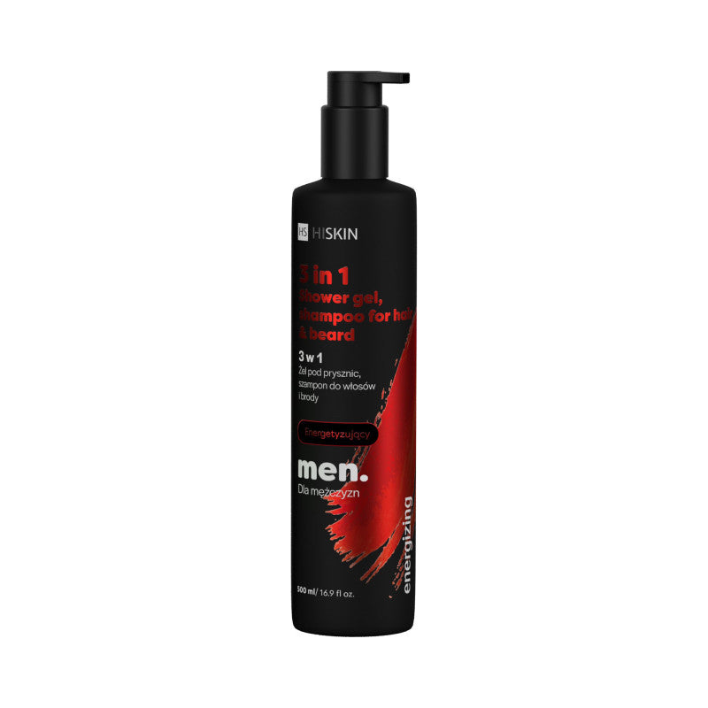 HISKIN MEN Energie-Duschgel 3-in-1 – Körper, Haar & Bart, 500 ml
