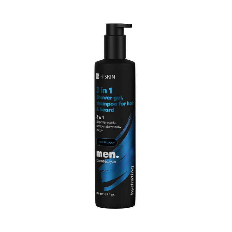 HISKIN MEN Erfrischendes 3-in-1 Duschgel – Feuchtigkeitspflege für Körper, Haare und Bart, 500 ml