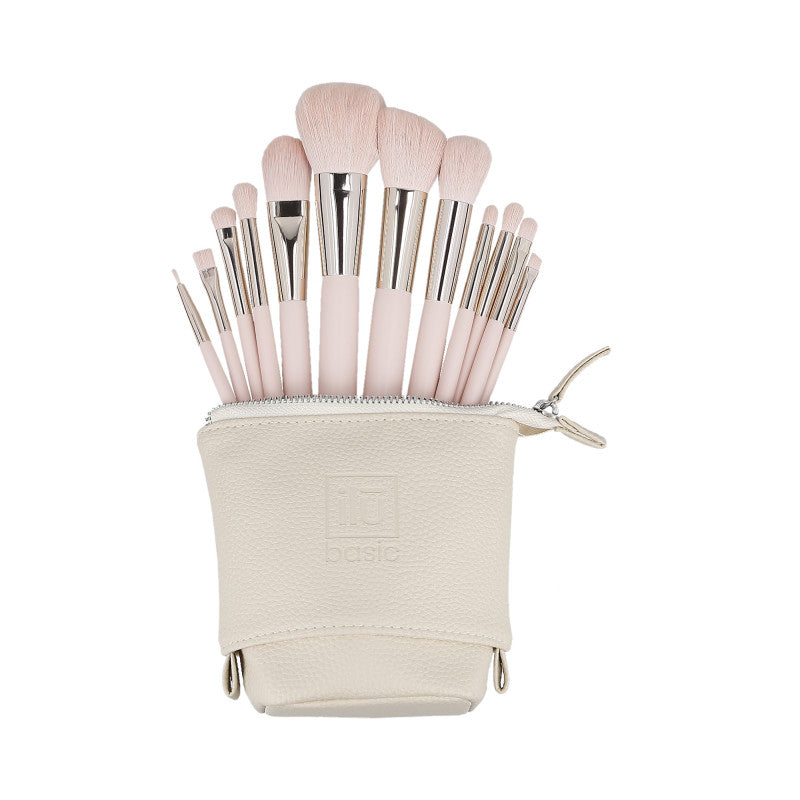 ilū basic Set mit 12 Make-up-Pinseln + Etui, Pink