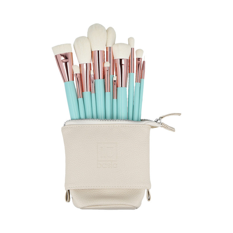 ilū basic Set mit 12 Make-up-Pinseln + Etui, Türkis