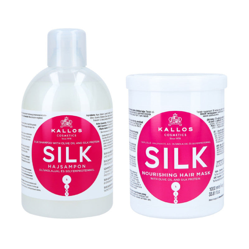 Kallos KJMN Silk Shampoo für strapaziertes Haar 1000 ml + Haarmaske 1000 ml