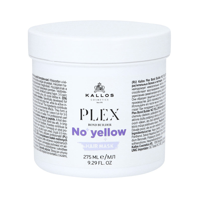 KALLOS PLEX NO YELLOW Maske für blondes Haar mit einem Komplex aus Pflanzenproteinen und Peptiden 275ml