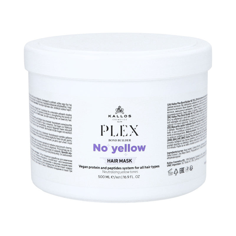 KALLOS PLEX NO YELLOW Maska do włosów blond z kompleksem protein roślinnych i peptydów 500ml