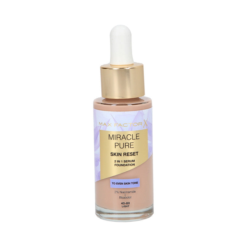 MAX FACTOR MIRACLE PURE SKIN RESET Foundation mit pflegendem Serum mit Niacinamid 40-60 Light to Medium 30 ml