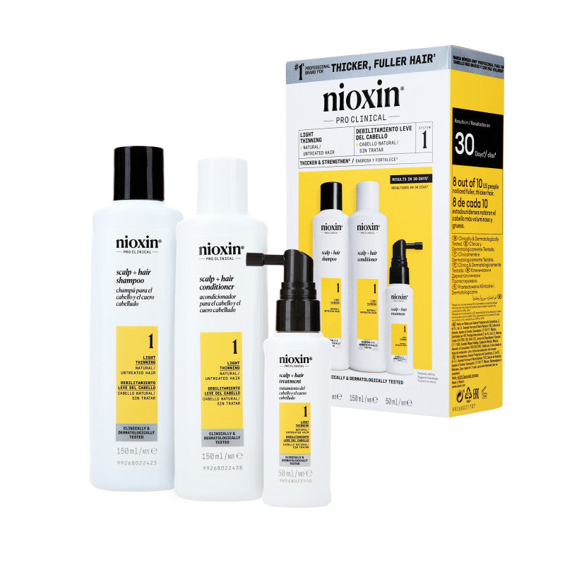 NIOXIN PRO CLINICAL 1 Trzystopniowy zestaw do pielęgnacji włosów naturalnych i lekko przerzedzonych 2 x 150 ml + 50 ml