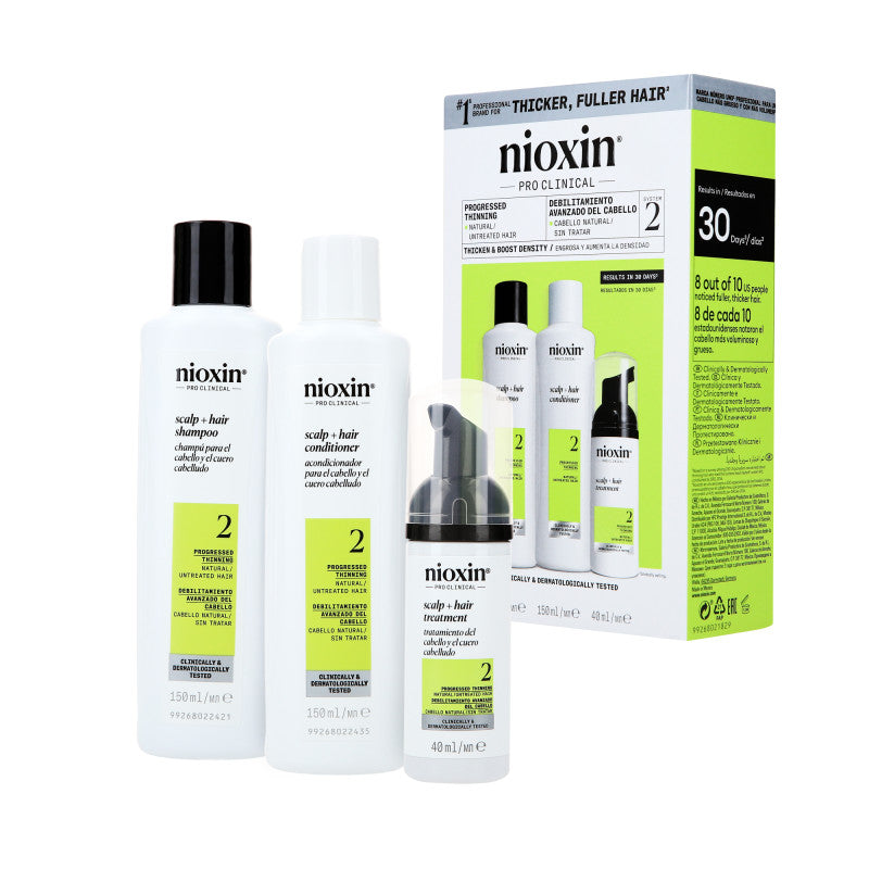 NIOXIN PRO CLINICAL 2 Trzystopniowy zestaw do pielęgnacji włosów naturalnych i z widocznym przerzedzeniem 2 x 150 ml + 50 ml