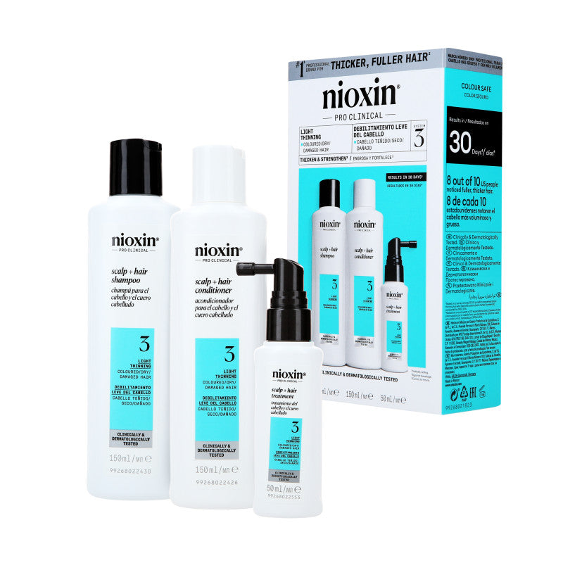 NIOXIN PRO CLINICAL 3 Trzystopniowy zestaw do włosów farbowanych i lekko przerzedzonych 2 x 150 ml + 50 ml