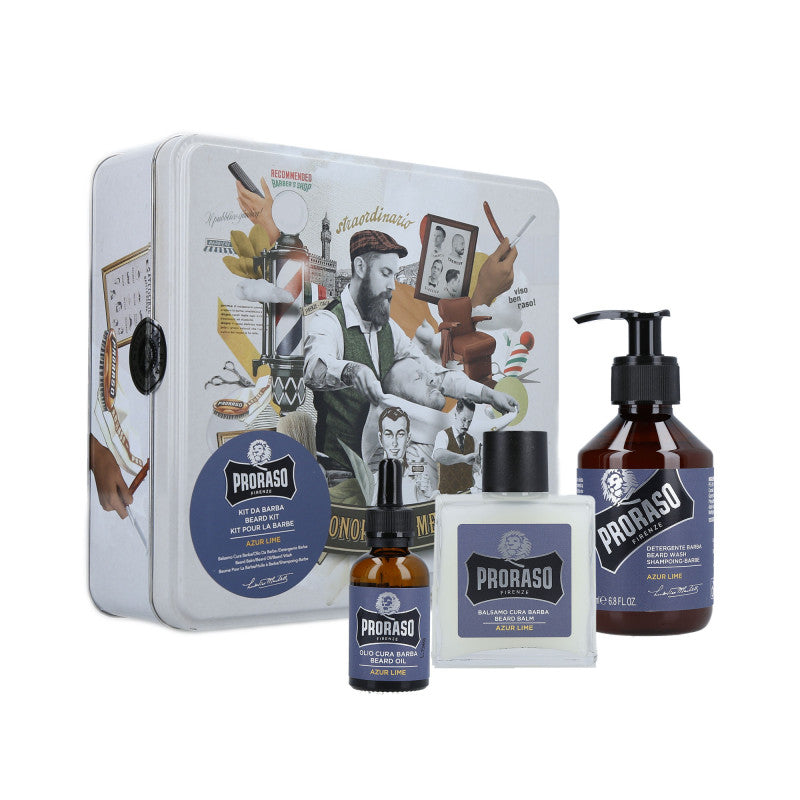 PRORASO SINGLE BLADE Azur Lime Bartpflege-Kit